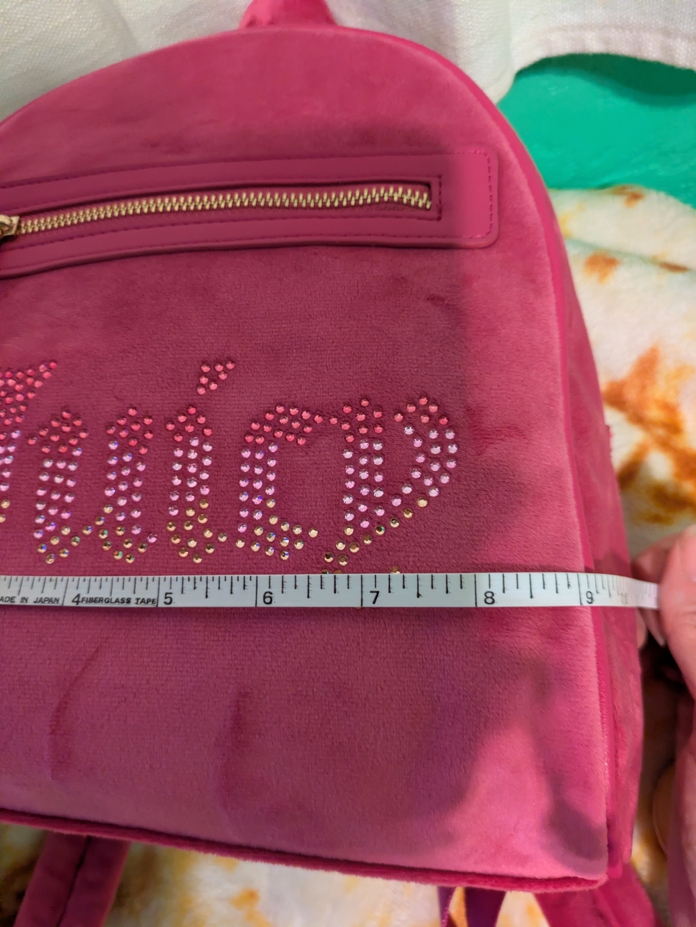 Juicy Couture Raspberry Tart Velvet Rhinestone Logo Small Backpack - Picture 12 of 14